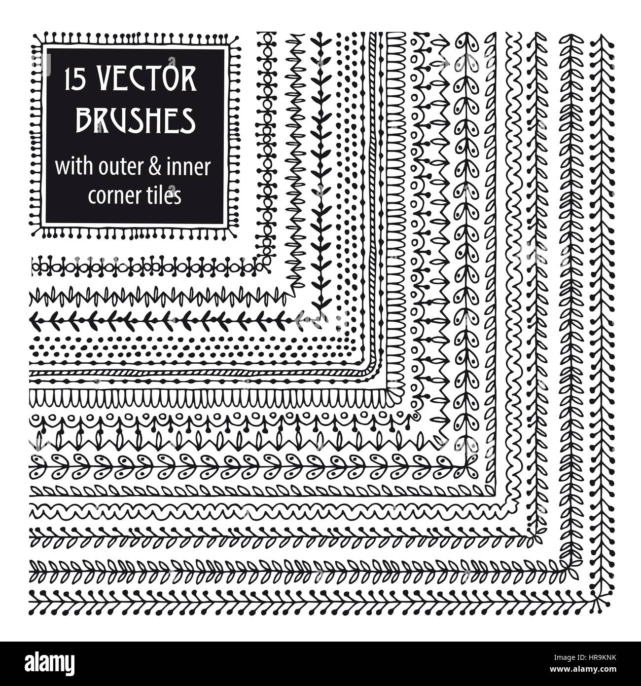 vector set of brushes with outer and inner corner tiles Stock Vector