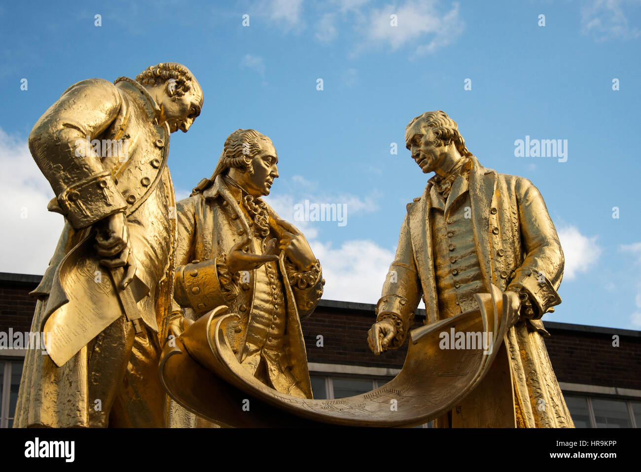 Statue of Matthew Boulton, James Watt, and William Murdoch by William Bloye, Birmingham, England Stock Photo