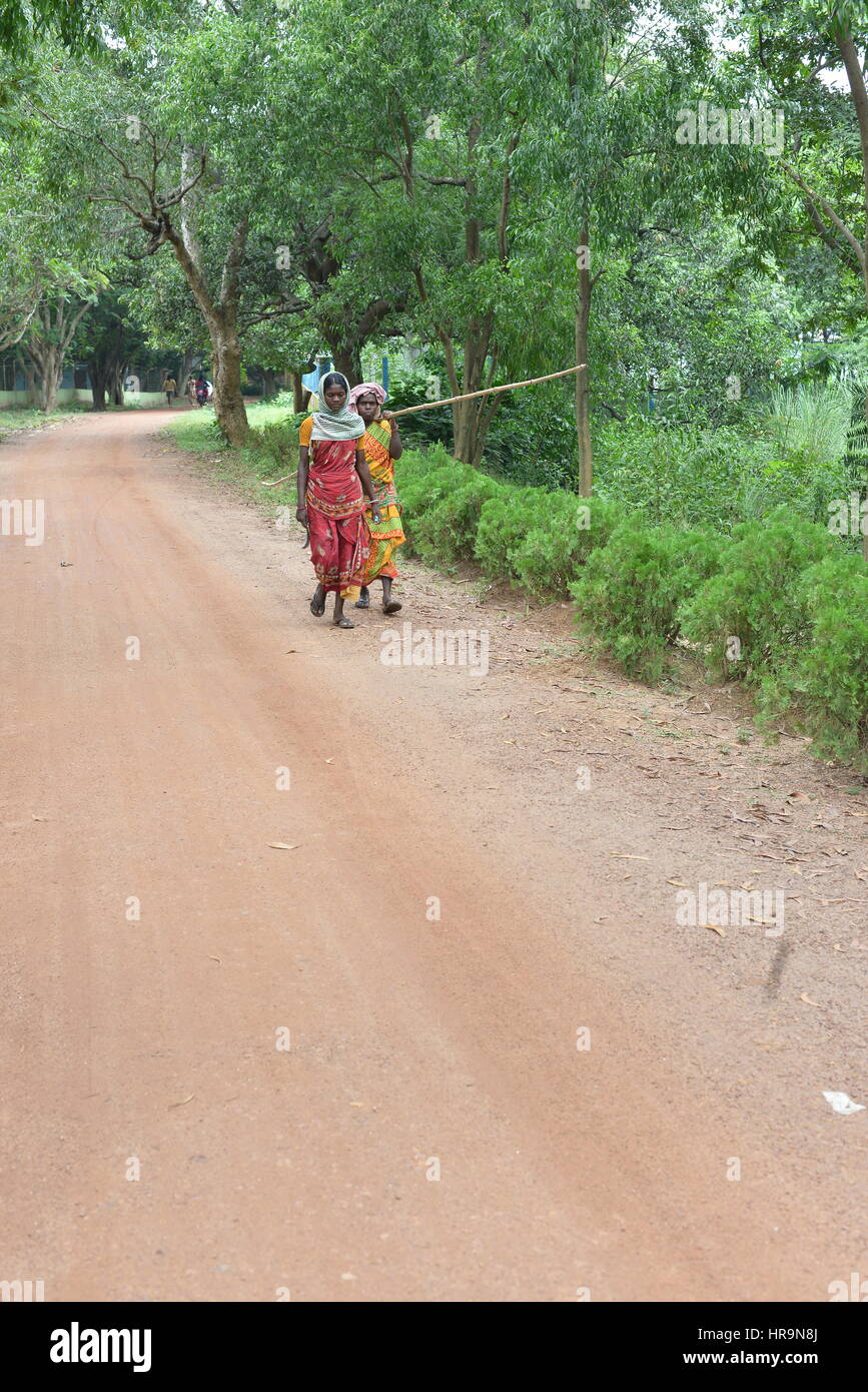 Tribal Women Walking Bolpur Westbengal Stock Photo