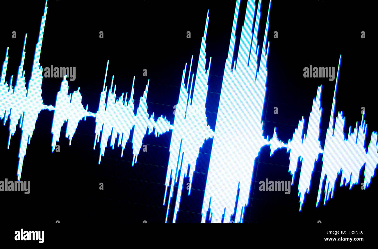Sound recording studio audio wave on computer screen in professional editing program for voice