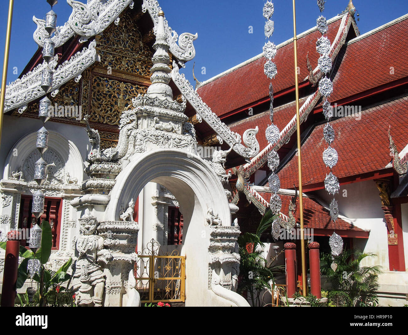 A highly decorated temple in Chiang Mai Thailand Stock Photo