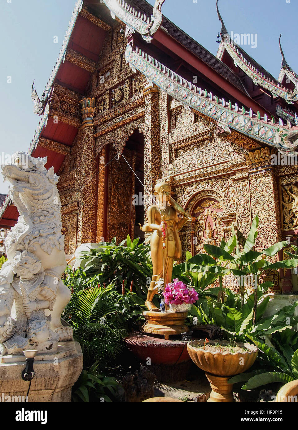 A highly decorated temple in Chiang Mai Thailand Stock Photo