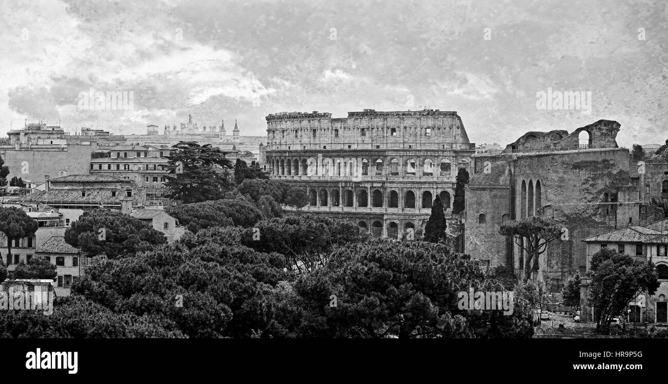 The grandeur  of Rome, a textured image of the Colosseum Stock Photo