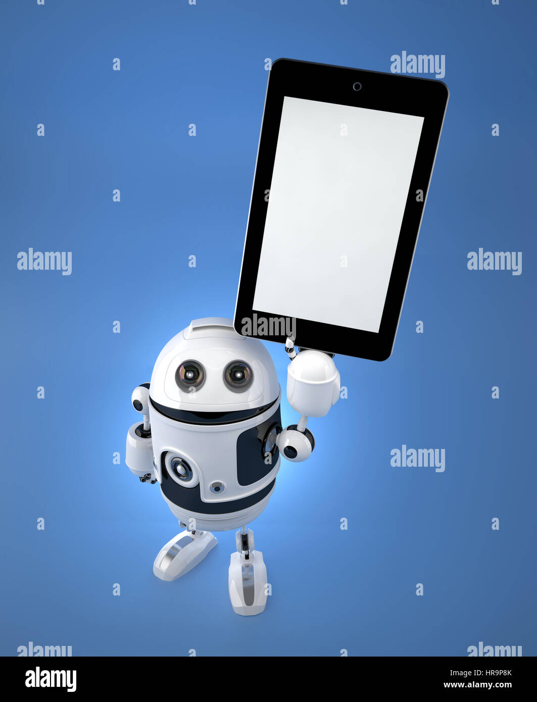 Android robot with blank screen tablet pc. 3D Illustration Stock Photo ...