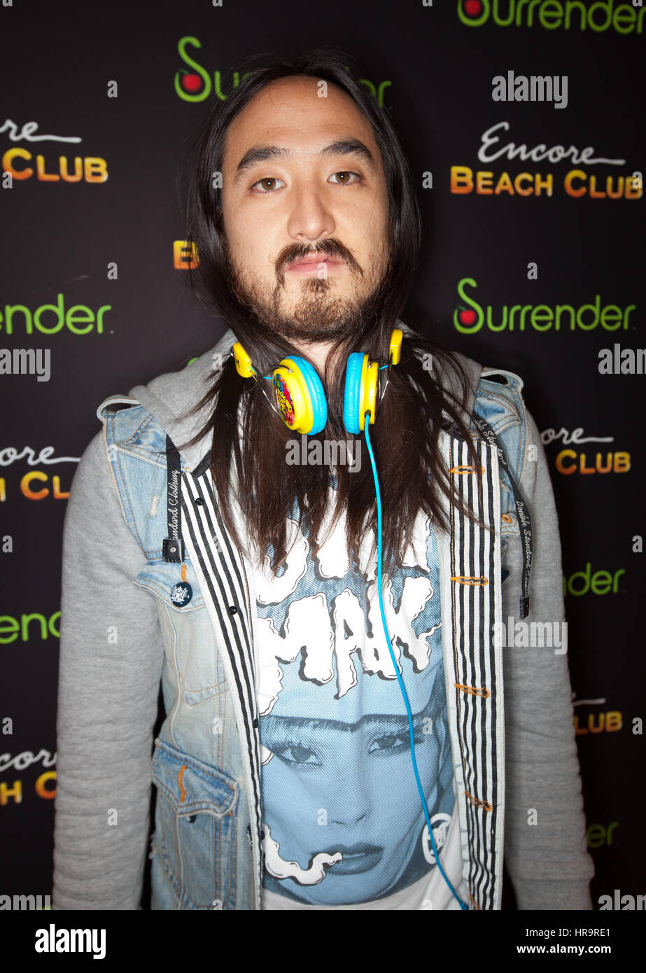 DJ Steve Aoki Performs at Surrender Nightclub Grand Opening at Encore Las Vegas in Las Vegas, NV on May 28, 2010 Encore beach Club and Surrender nightclub are the newest and most highly-anticipated Las Vegas clubs on the Strip. Stock Photo
