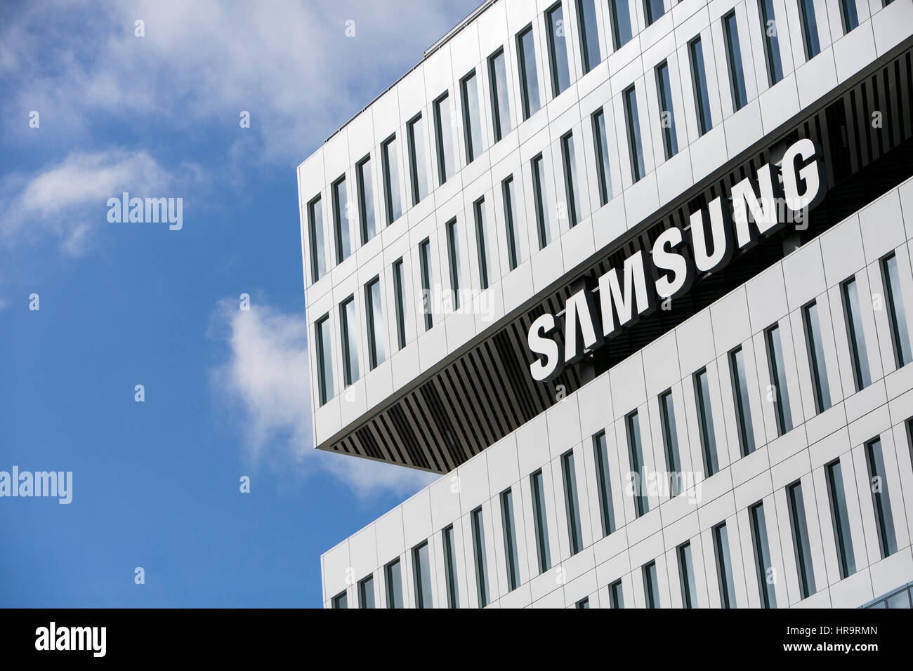 A logo sign outside of a facility occupied by Samsung Electronics America, Inc., in San Jose, California, on February 18, 2017. Stock Photo