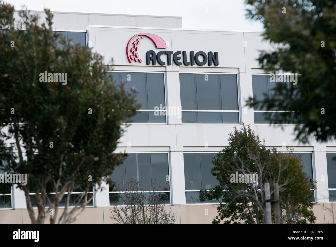A logo sign outside of a facility occupied by Actelion in South San Francisco, California, on February 18, 2017. Stock Photo