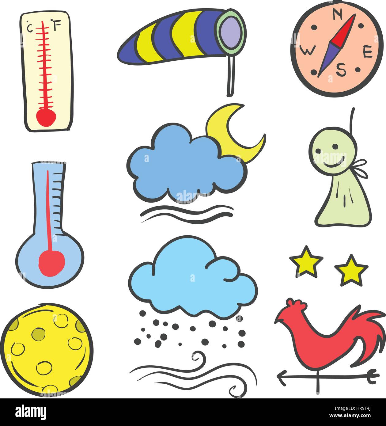 Cloud set weather style doodles hi-res stock photography and images - Alamy