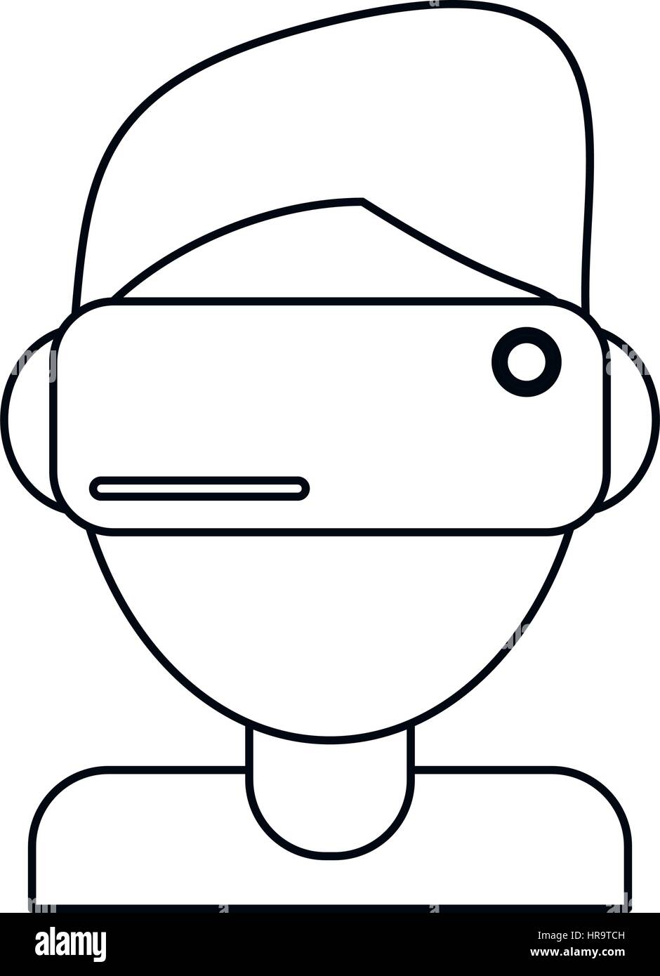 boy wearing vr goggles thin line Stock Vector Image & Art - Alamy