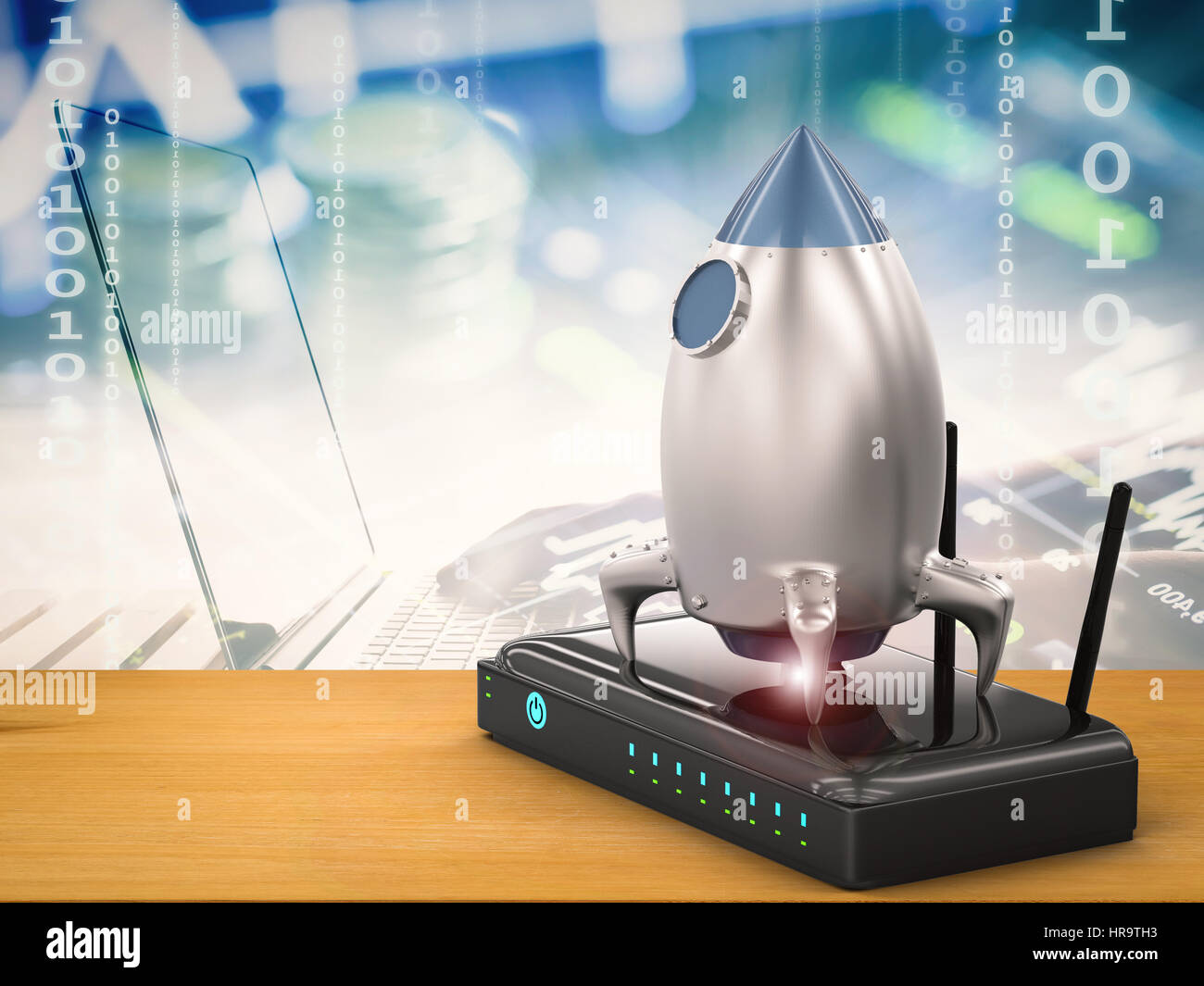 3d rendering wireless router with rocket Stock Photo - Alamy