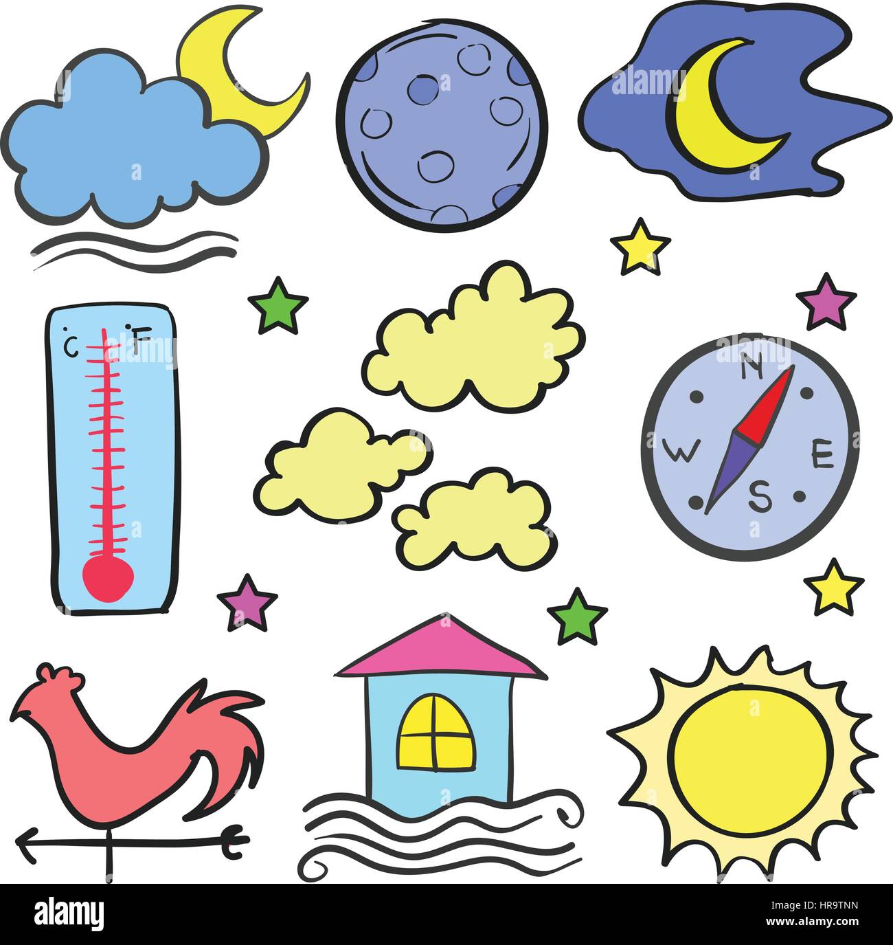 Doodle of weather with cloud sun moon Stock Vector Image & Art - Alamy
