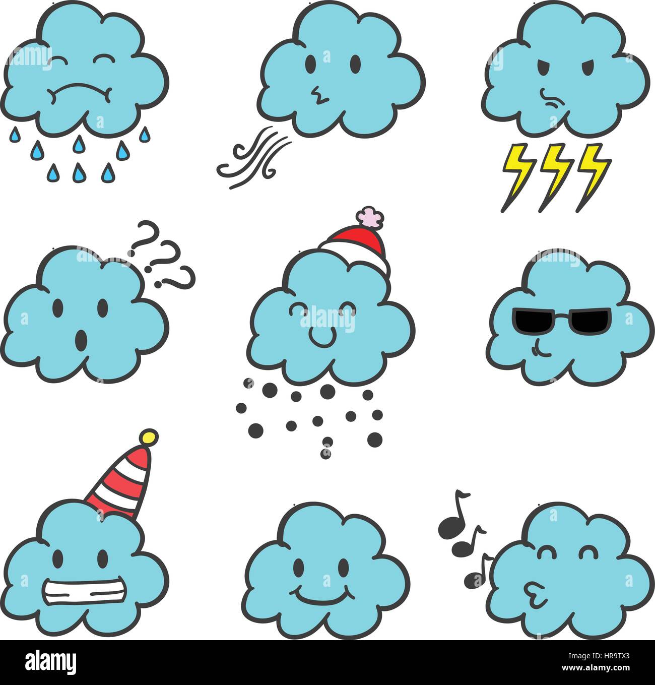 Cloud set weather style doodles hi-res stock photography and images - Alamy