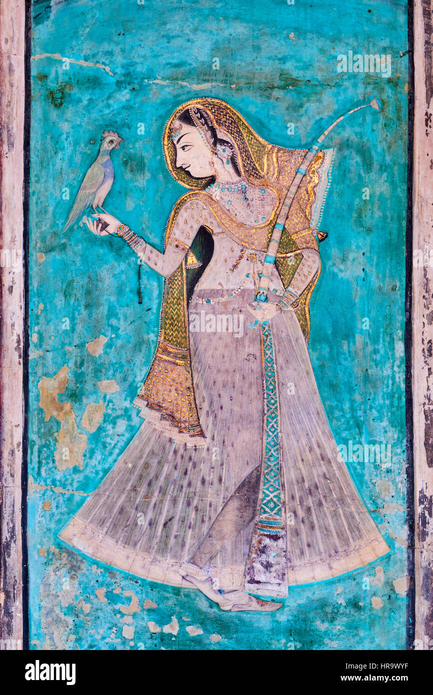 India, Rajasthan, Bundi castle, wall painting, the Chitra Shala, 1819