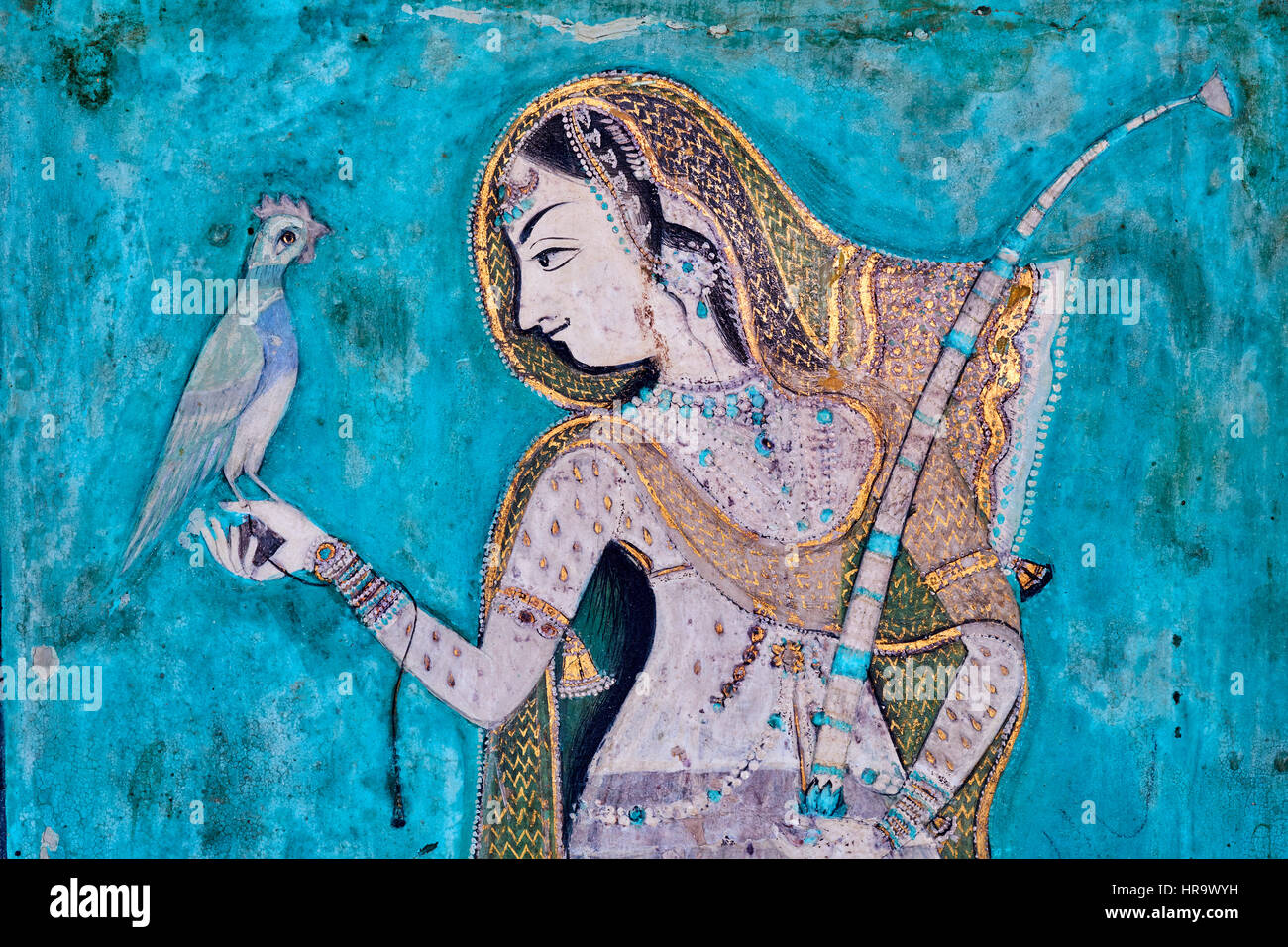 India, Rajasthan, Bundi castle, wall painting, the Chitra Shala, 1819