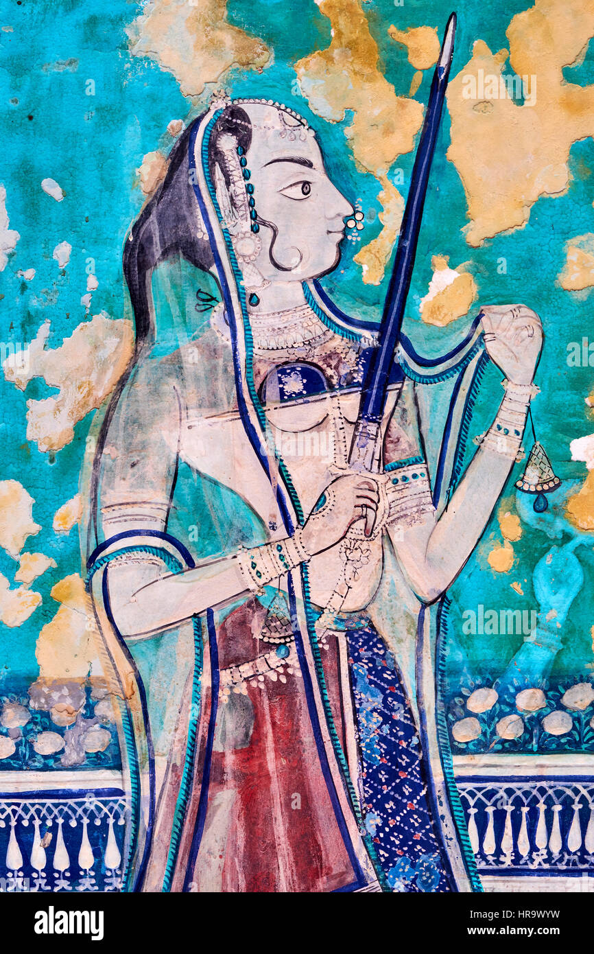 India, Rajasthan, Bundi castle, wall painting, the Chitra Shala, 1819