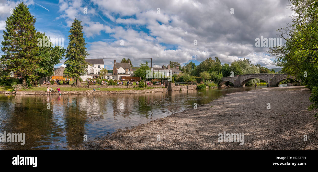 The river Eamont at Pooley Bridge in Cumbria with the old bridge before it was destroyed in floods in 2014 Stock Photo
