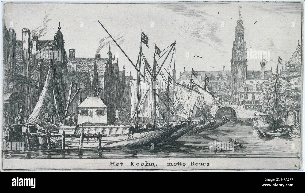 R. Nooms Het Rokin met de Beurs circa 1652-1654 Stock Photo
