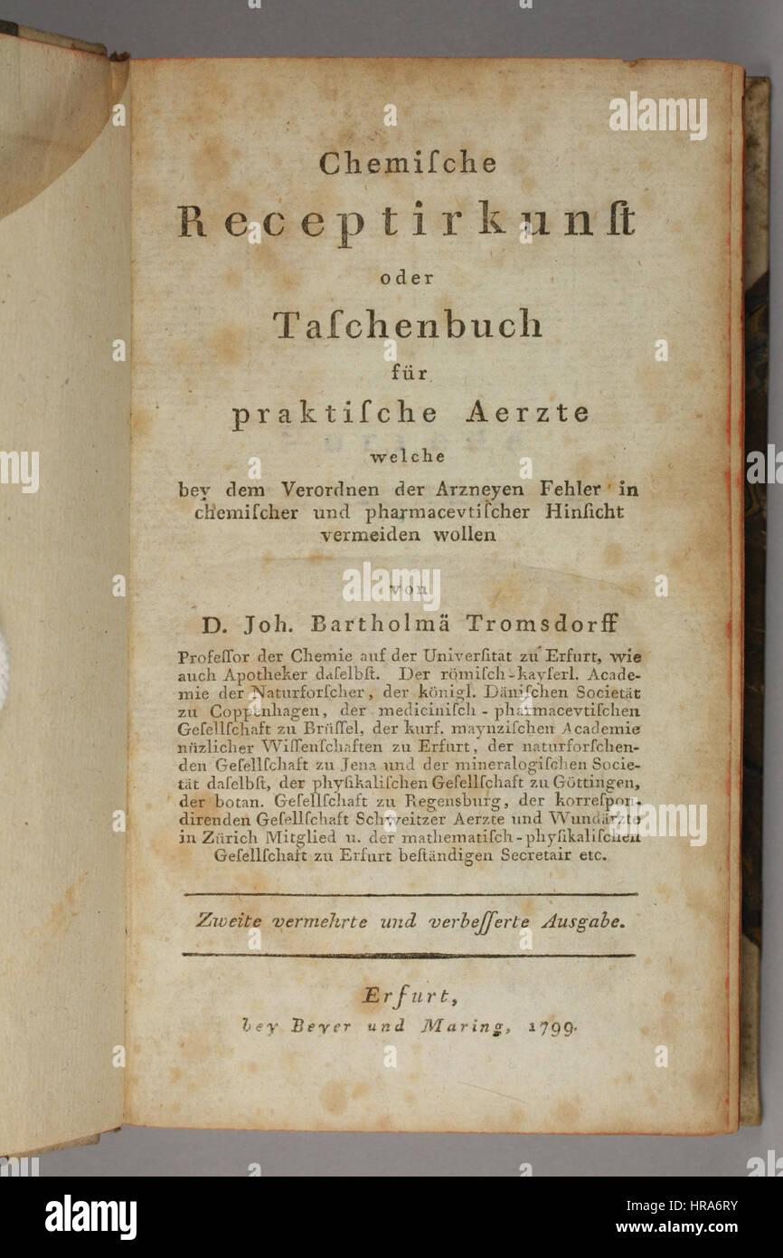 Johann Trommsdorff 1799 Chemische Receptirkunst Stock Photo