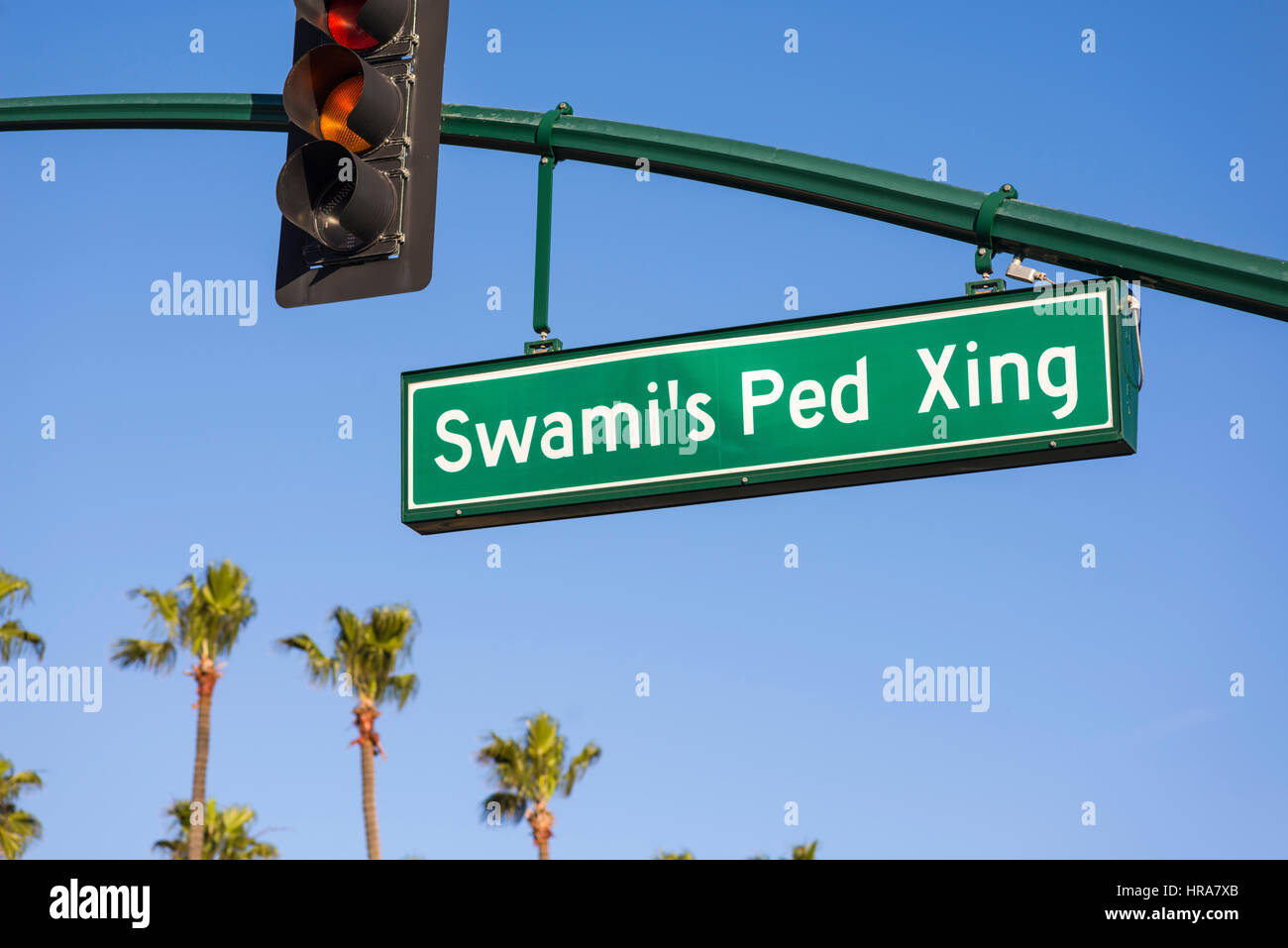 Swami's Ped Xing sign, pedestrian crossing sign. Encinitas, California