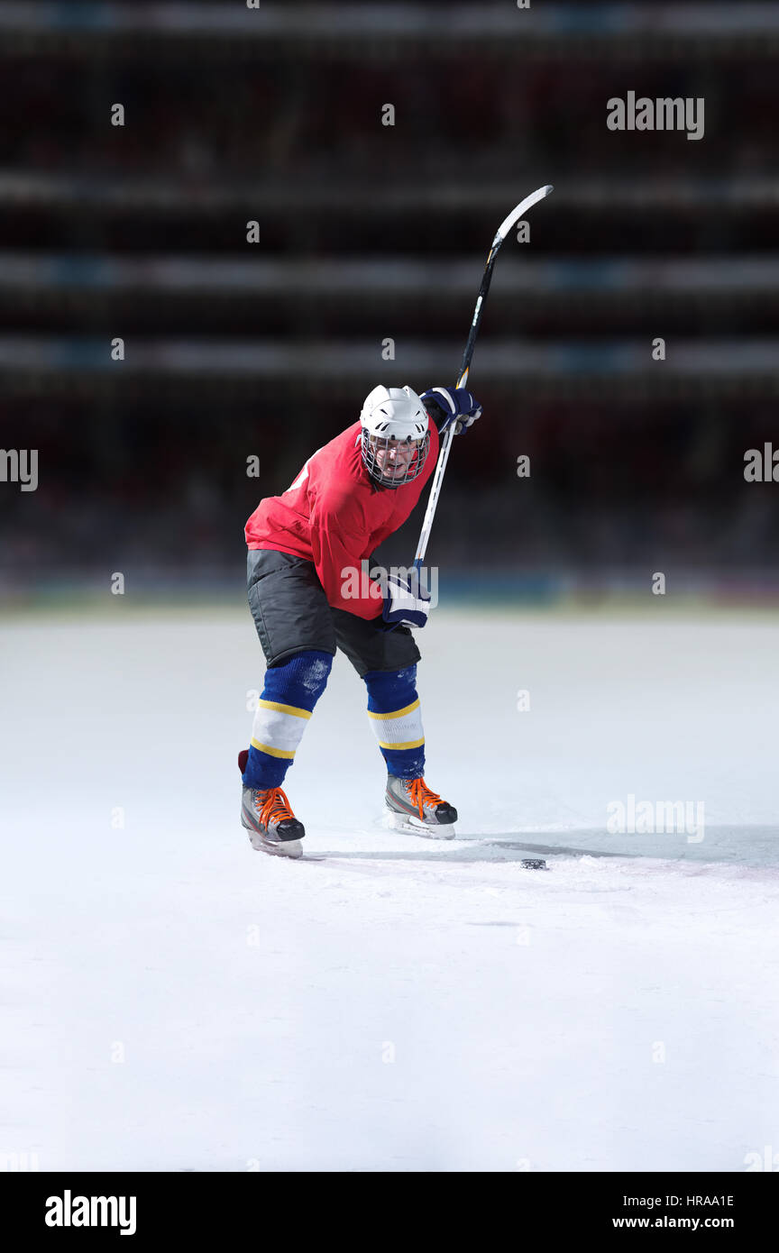ice hockey player in action kicking with stick Stock Photo Alamy