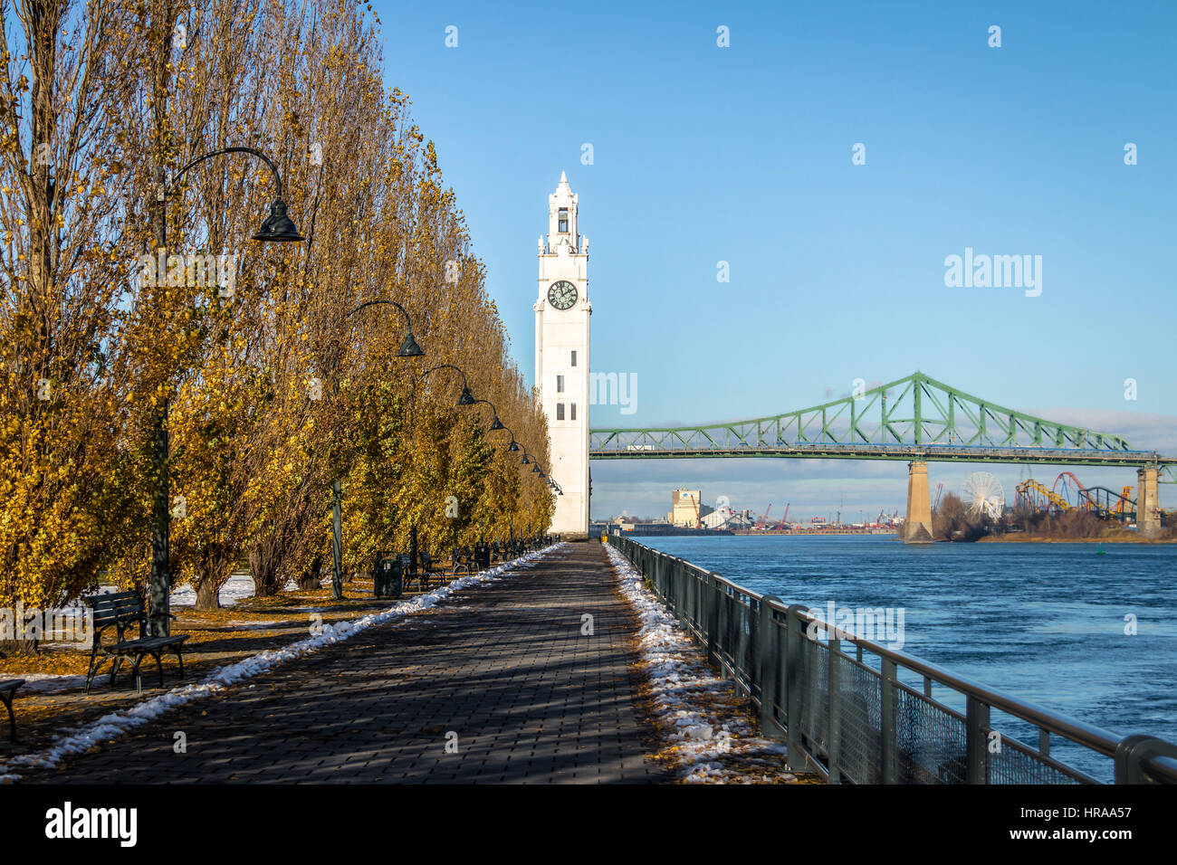 Clock Tower and Jacques Cartier Bridge at Old Port - Montreal, Quebec, Canada Stock Photo