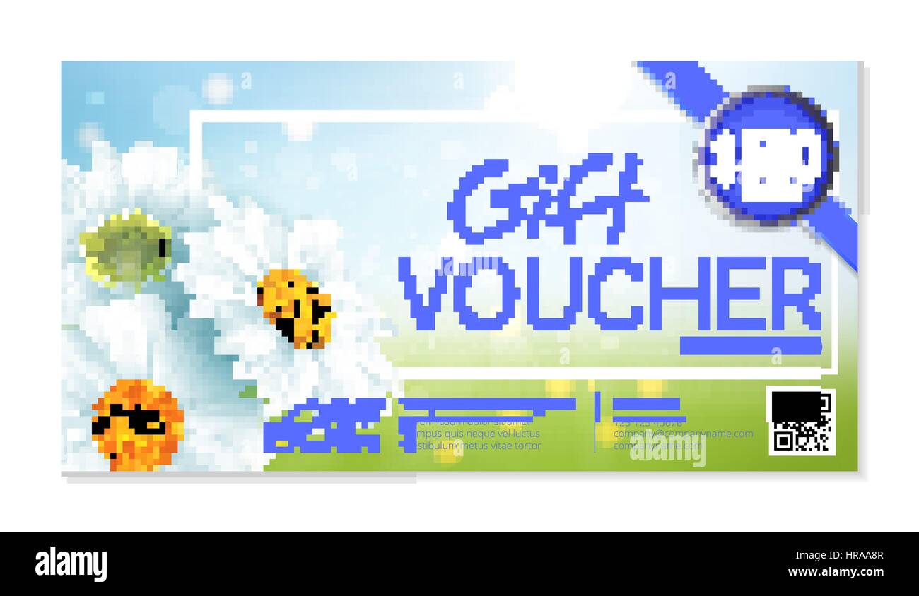 Gift voucher template with delicate white flowers. Vector Abstract