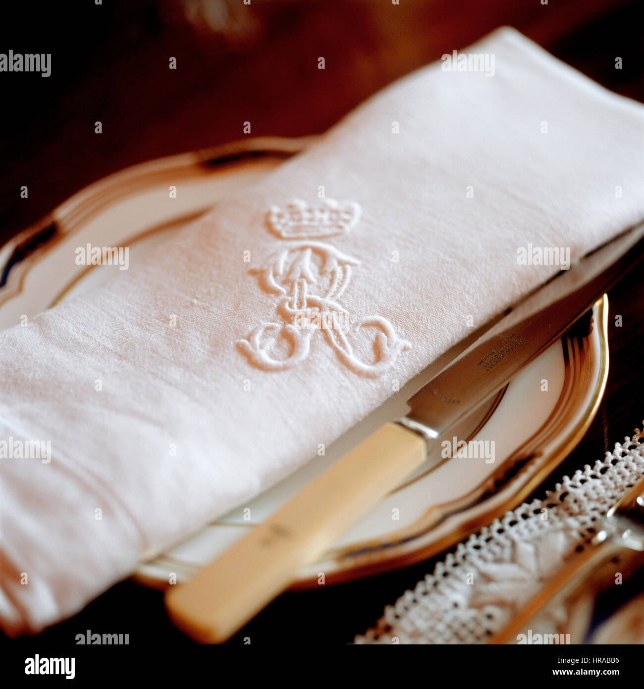 A table setting with a napkin. Stock Photo