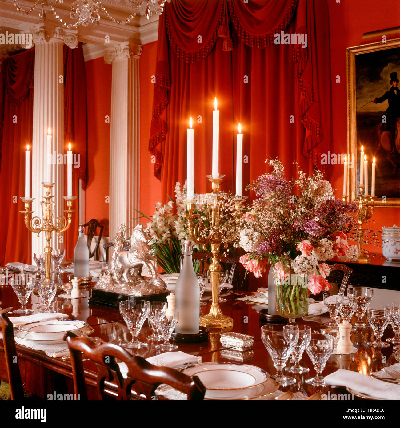 A dining room with lit candles Stock Photo Alamy