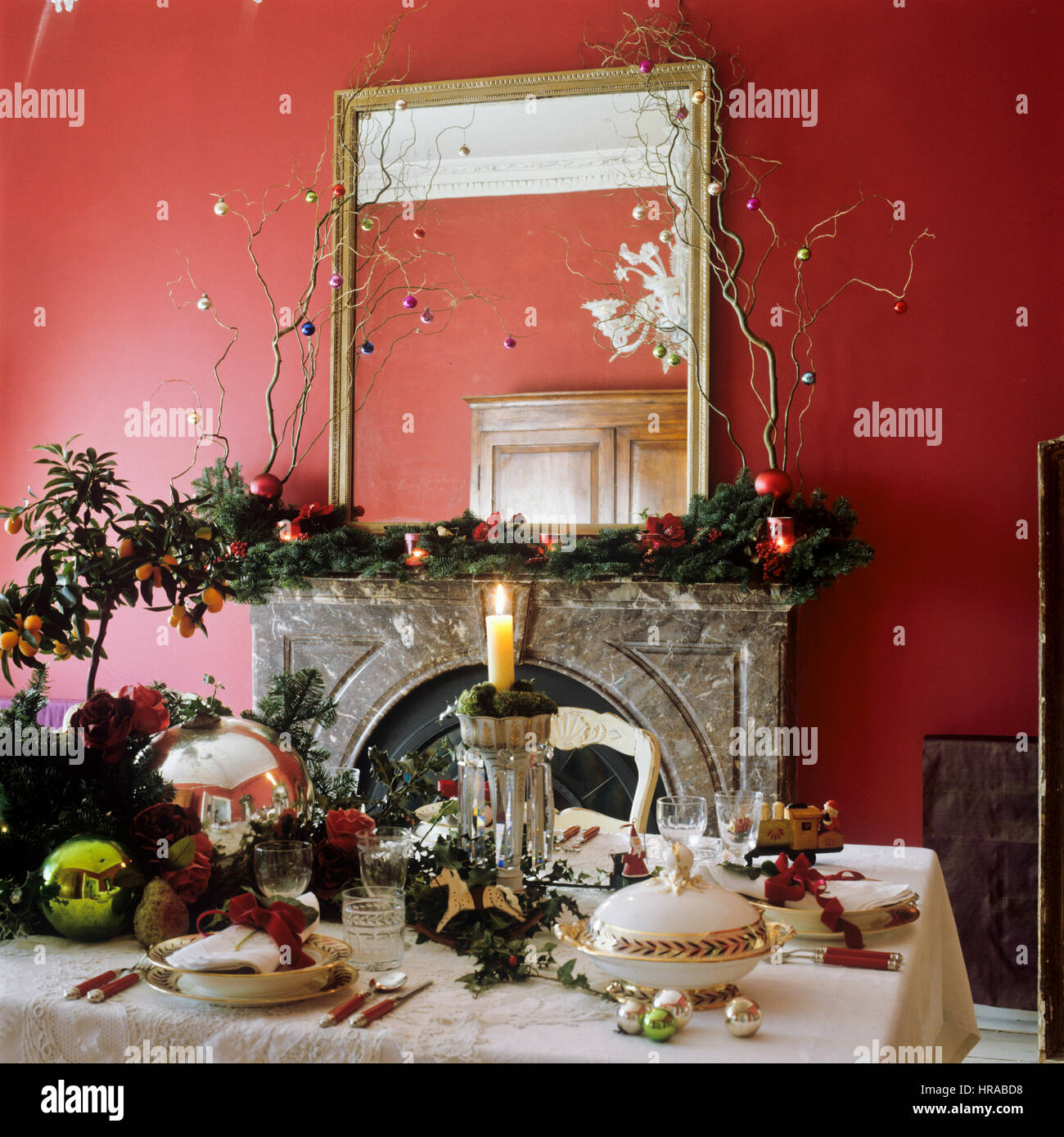 A Christmas table setting. Stock Photo