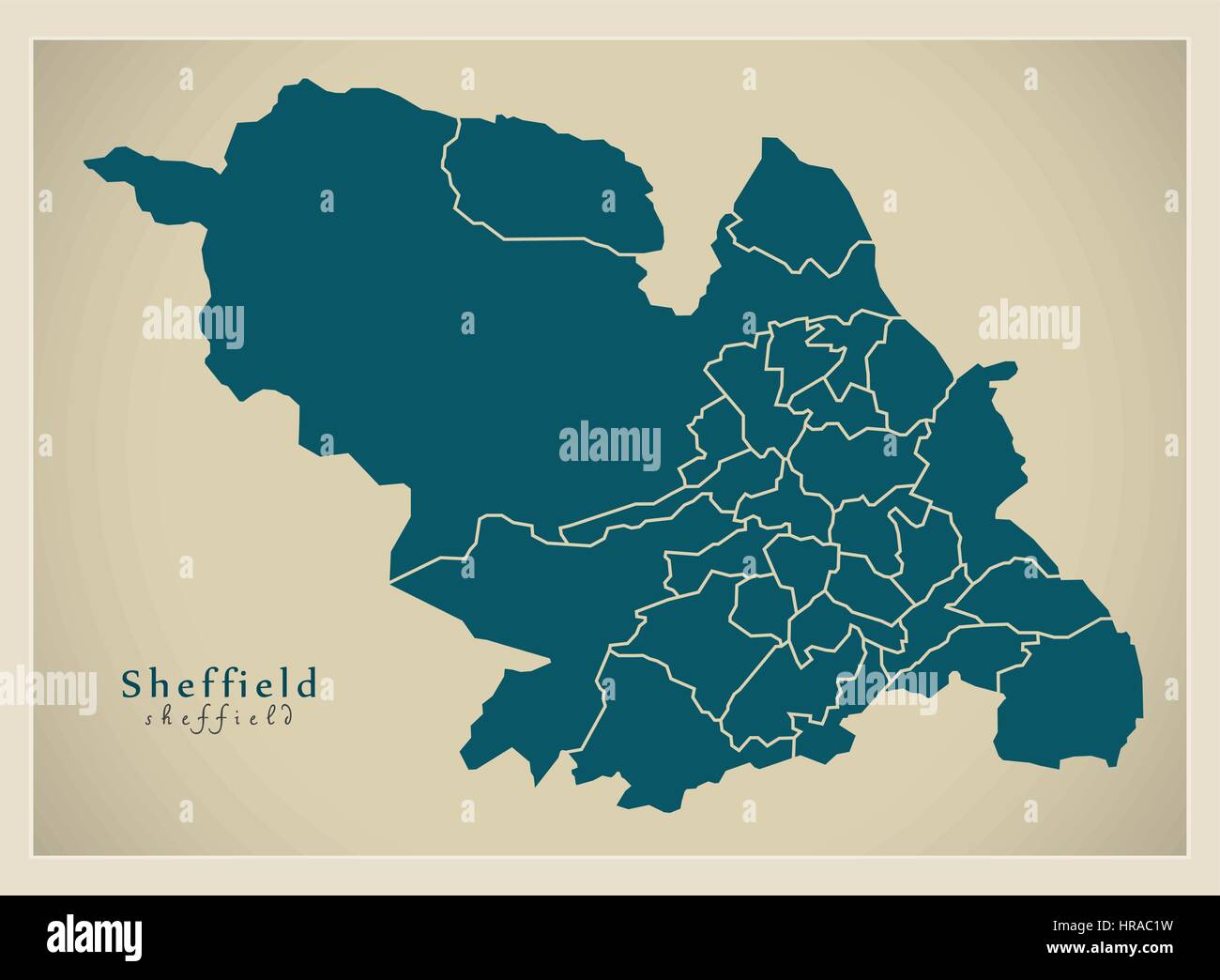Modern City Map - Sheffield with all wards England illustration Stock Vector
