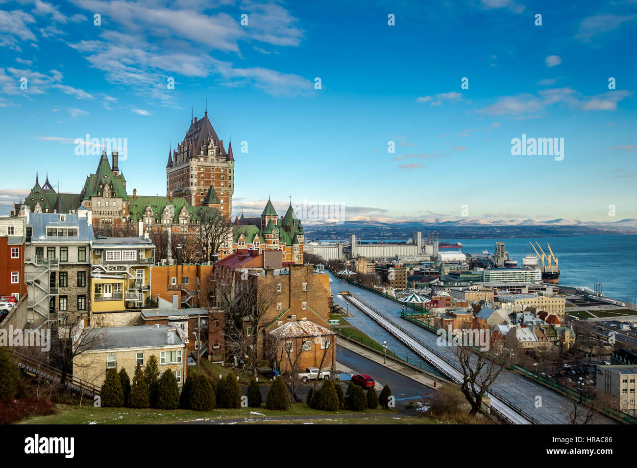 View of Quebec City skyline with Chateau Frontenac - Quebec City, Quebec, Canada Stock Photo