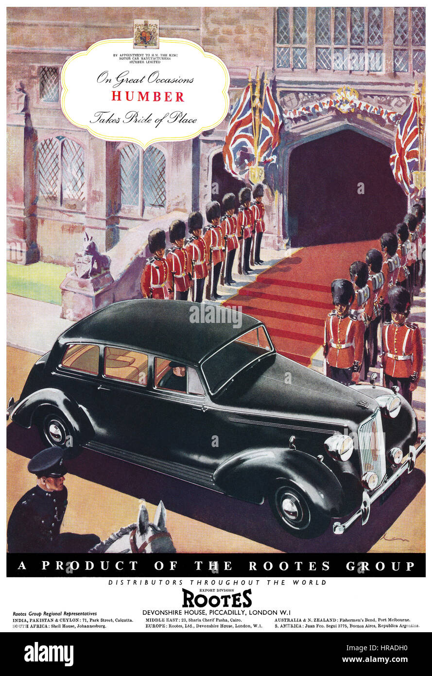 1947 British advertisement for Humber motor cars. Stock Photo