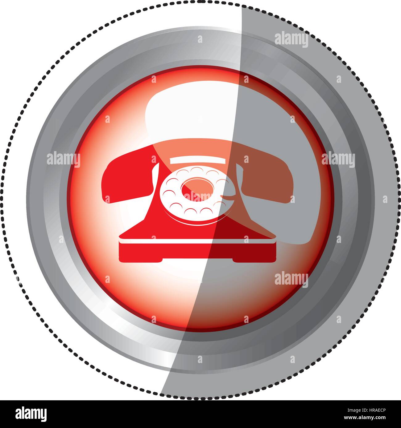 sticker circular button red old phone icon Stock Vector