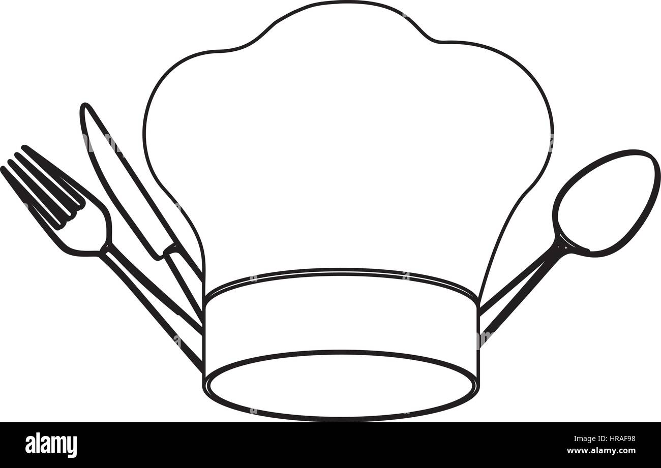 silhouette chef hat with cutlery kitchen elements Stock Vector
