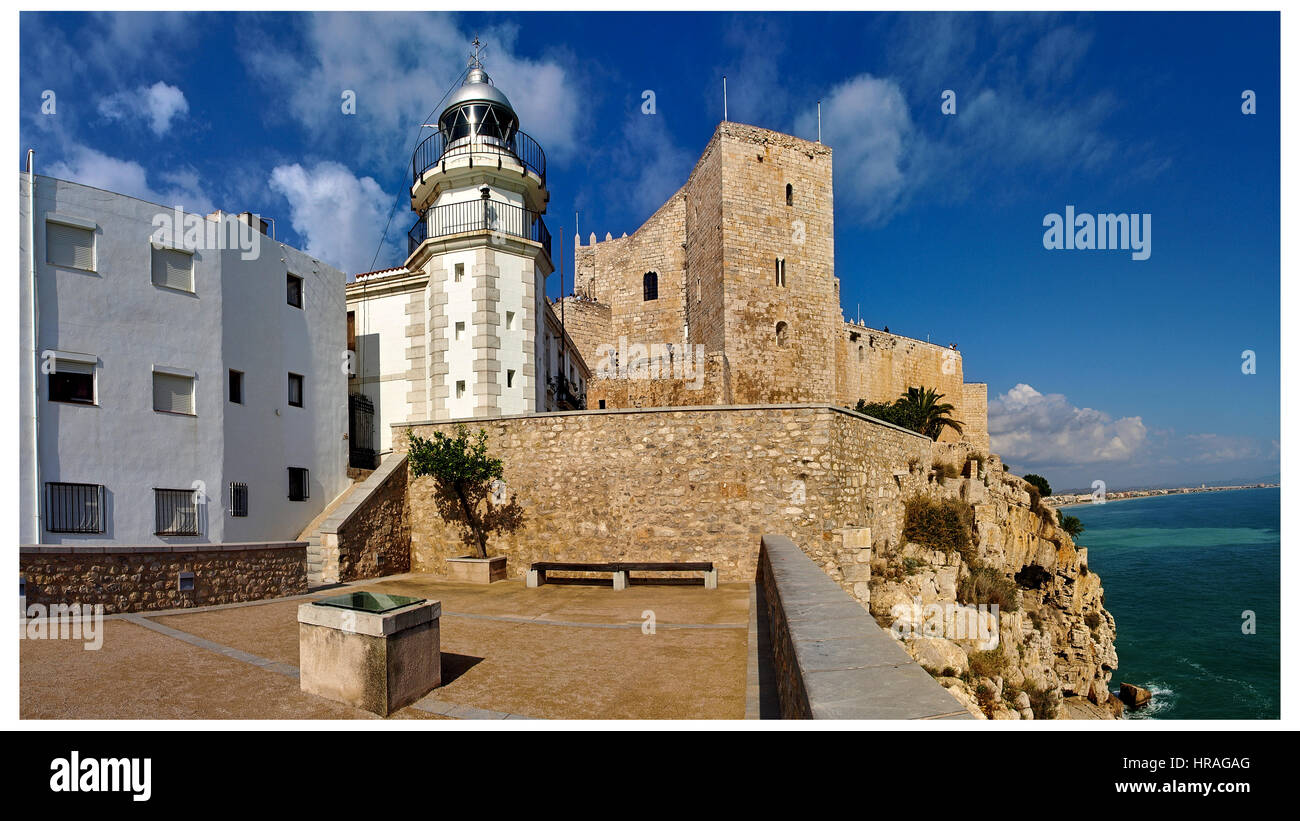 Panoramic view of Peñiscola.Lighthouse and Castle of Papa Luna Stock Photo  - Alamy