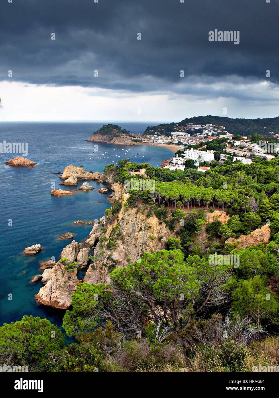 The beautiful seaside village of Tossa de Mar before a storm.Tossa de Mar,Costa Brava,Spain. Stock Photo