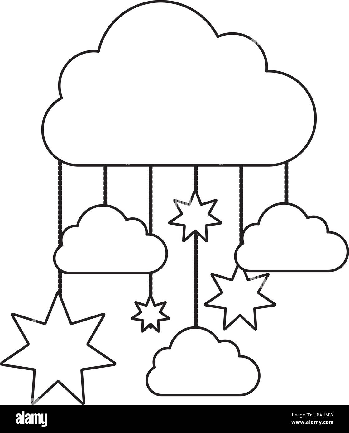 Monochrome Contour Baby Mobile With Cloud And Stars Stock Vector Image Art Alamy