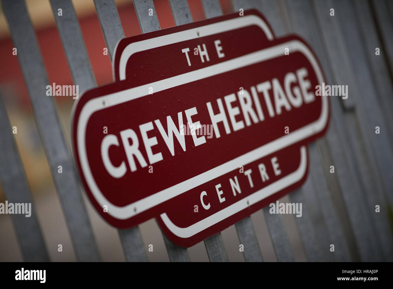 Sign for The Crewe Heritage Centre, Cheshire East, England, UK. Stock Photo