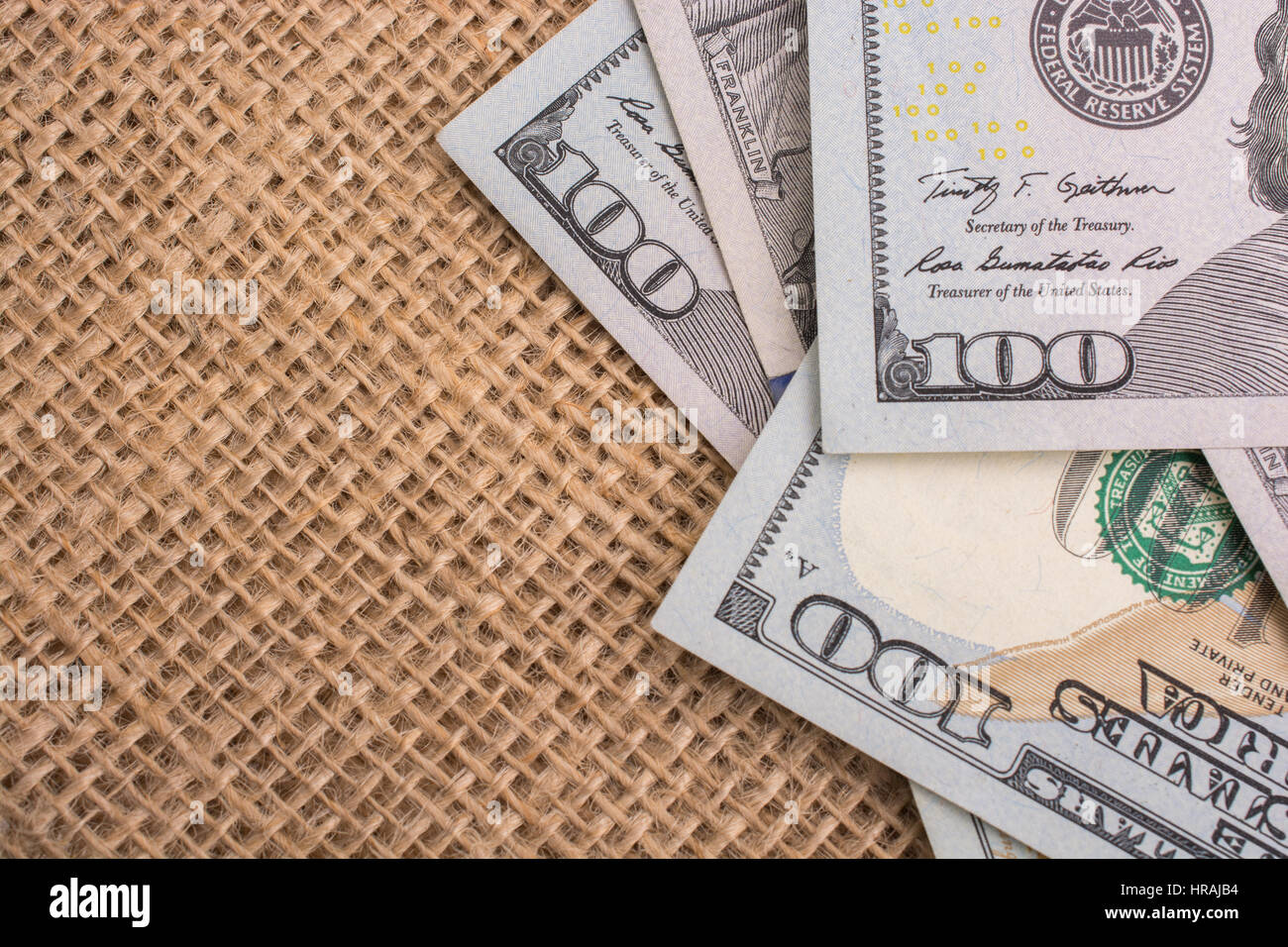 Banknote of US dollar placed on a linen canvas Stock Photo - Alamy