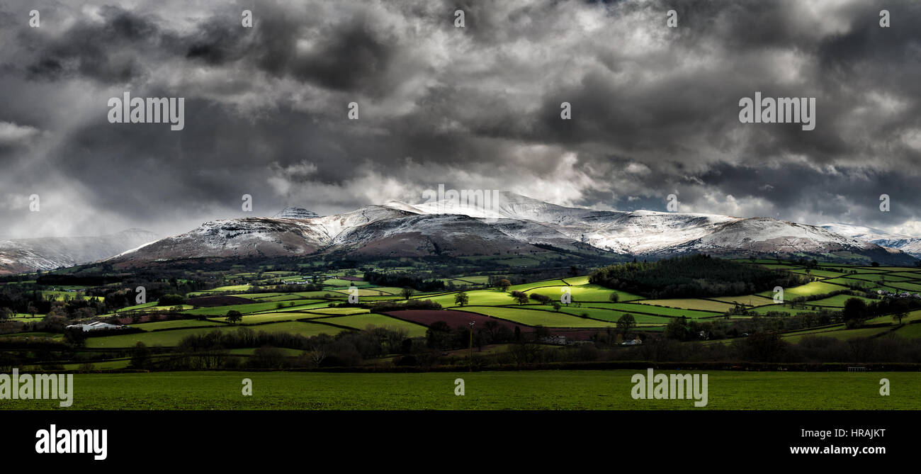 A panoramic view of Pen y Fan and the central Brecon Beacons range. Brecon Beacons National Park, Wales, UK Stock Photo