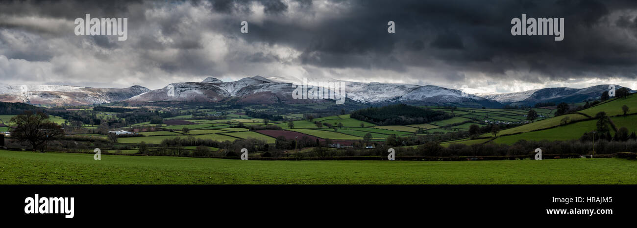 A panoramic view of Pen y Fan and the central Brecon Beacons range. Brecon Beacons National Park, Wales, UK Stock Photo