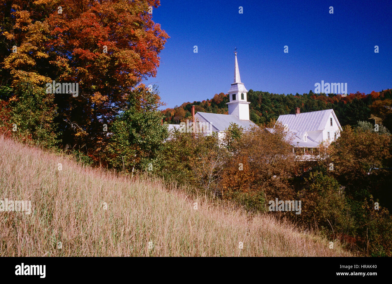 New England town in Fall, Vermont, U.S.A. Stock Photo