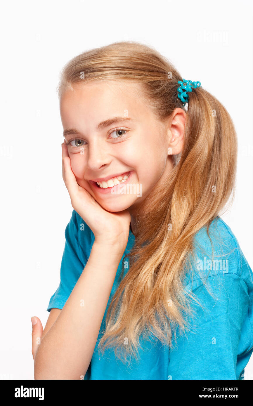 Portrait of a Beautiful Young Girl with Long Blond Hair Stock Photo - Alamy