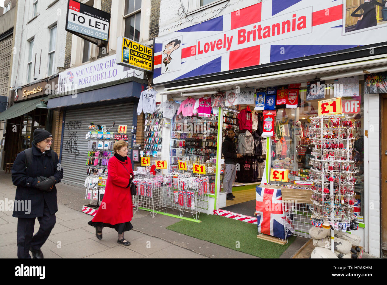 The Lovely Britannia souvenir and gift shop, Portobello Road, London England UK Stock Photo