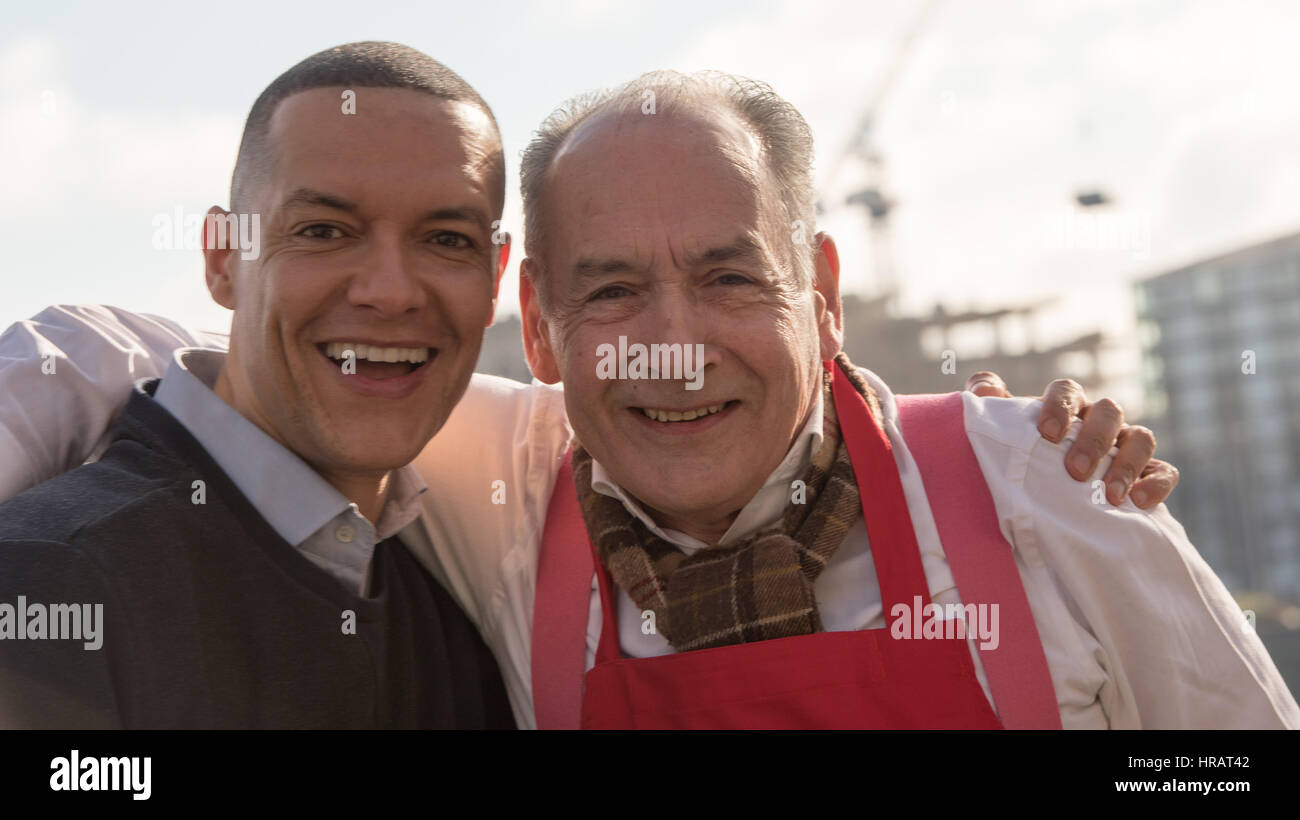 London, UK. 28th Feb, 2017. Alastair Stewart, OBE Captain of the Media team and Clive Lewis MP, at the Rehab Parliamentary Pancake race Credit: Ian Davidson/Alamy Live News Stock Photo