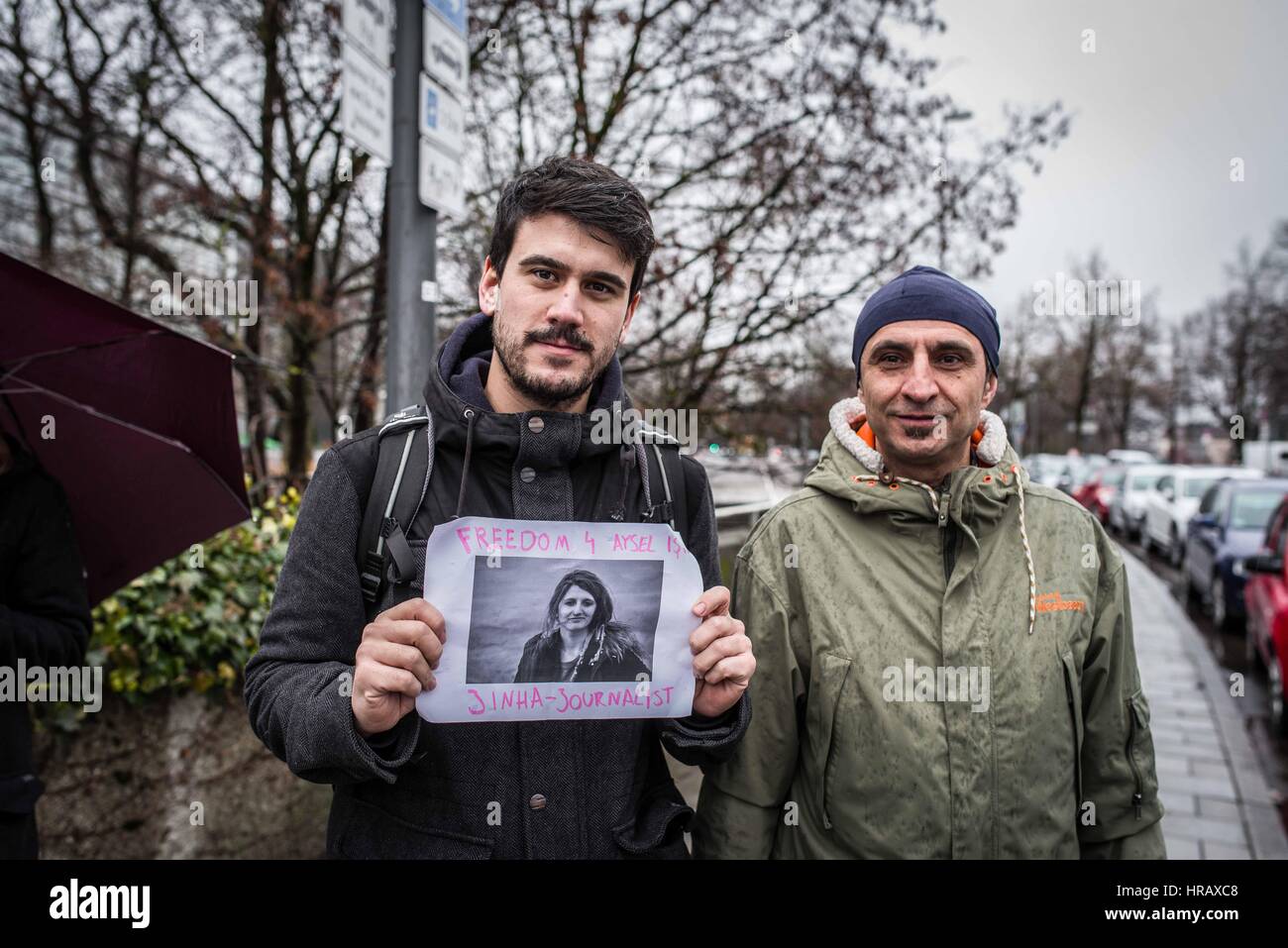February 28, 2017 - Kerem Schamberger Approximately 35-40 in 30 cars protested in a motorcade from Munich's Bavariapark, eventually terminating at Geschwister-Scholl-Platz at LMU. On Monday, Turkish authorities arrested Deniz Yucel, a prominent reporter for Germany's Die Welt, charging him with propaganda in support of a terrorist organization and incitement of the masses to commit violence. Yucel was detained on Feb. 14th after a report on emails obtained by a left-wing hacker group from energy minister and Erdogan's son-in-law Berat Albayrak. Among the participants were the German J Stock Photo