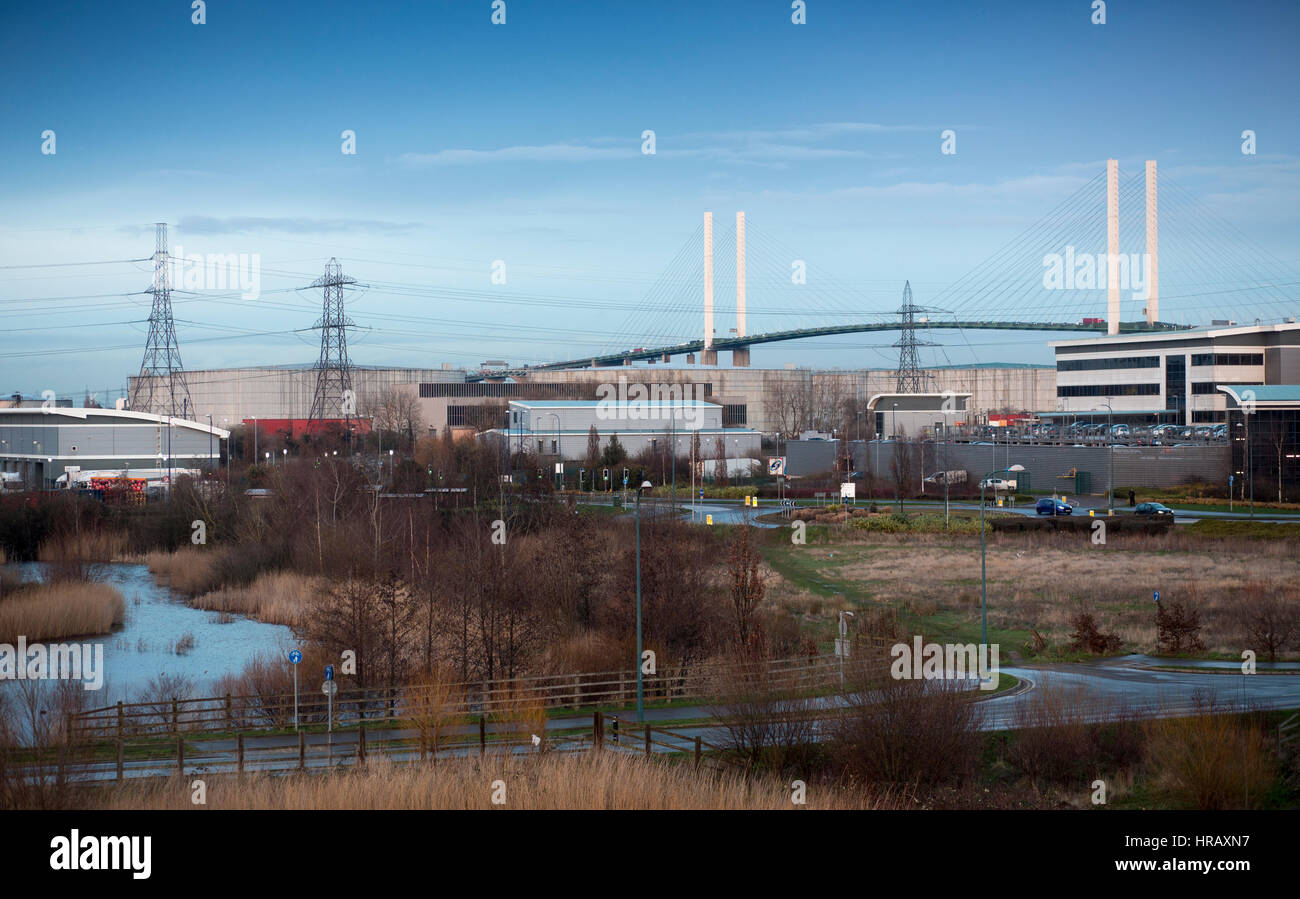 Dartford, England, UK. End of the day on the Dartford river crossing as