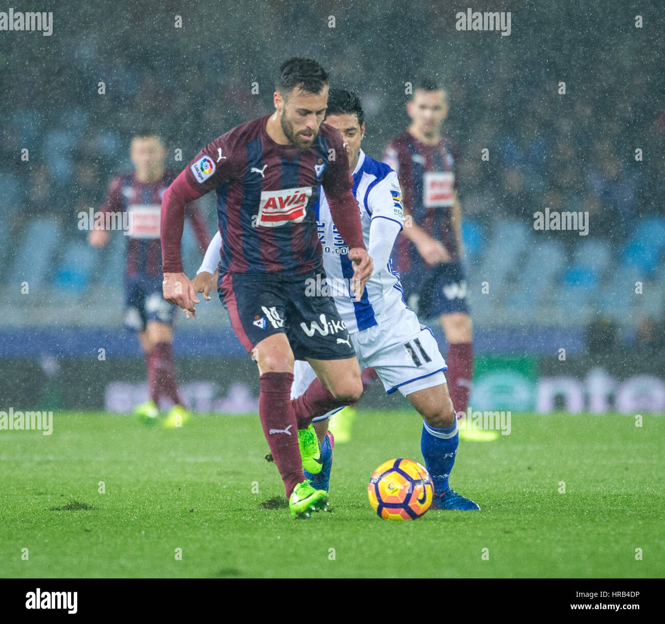 San Sebastian, Spain. 28th Feb, 2017. Match day of La Liga Santander 2016 - 2017 season between Real Sociedad and S.D Eibar, played Anoeta Stadium on Thursday, March 28th, 2017. San Sebastian, Spain. 19 A. Luna. Credit: VWPics/Alamy Live News Stock Photo