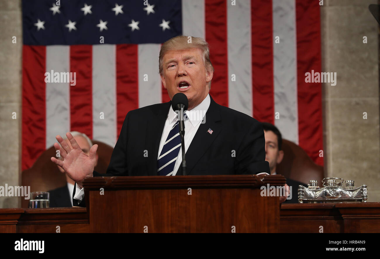 US President Donald J. Trump delivers his first address to a joint ...