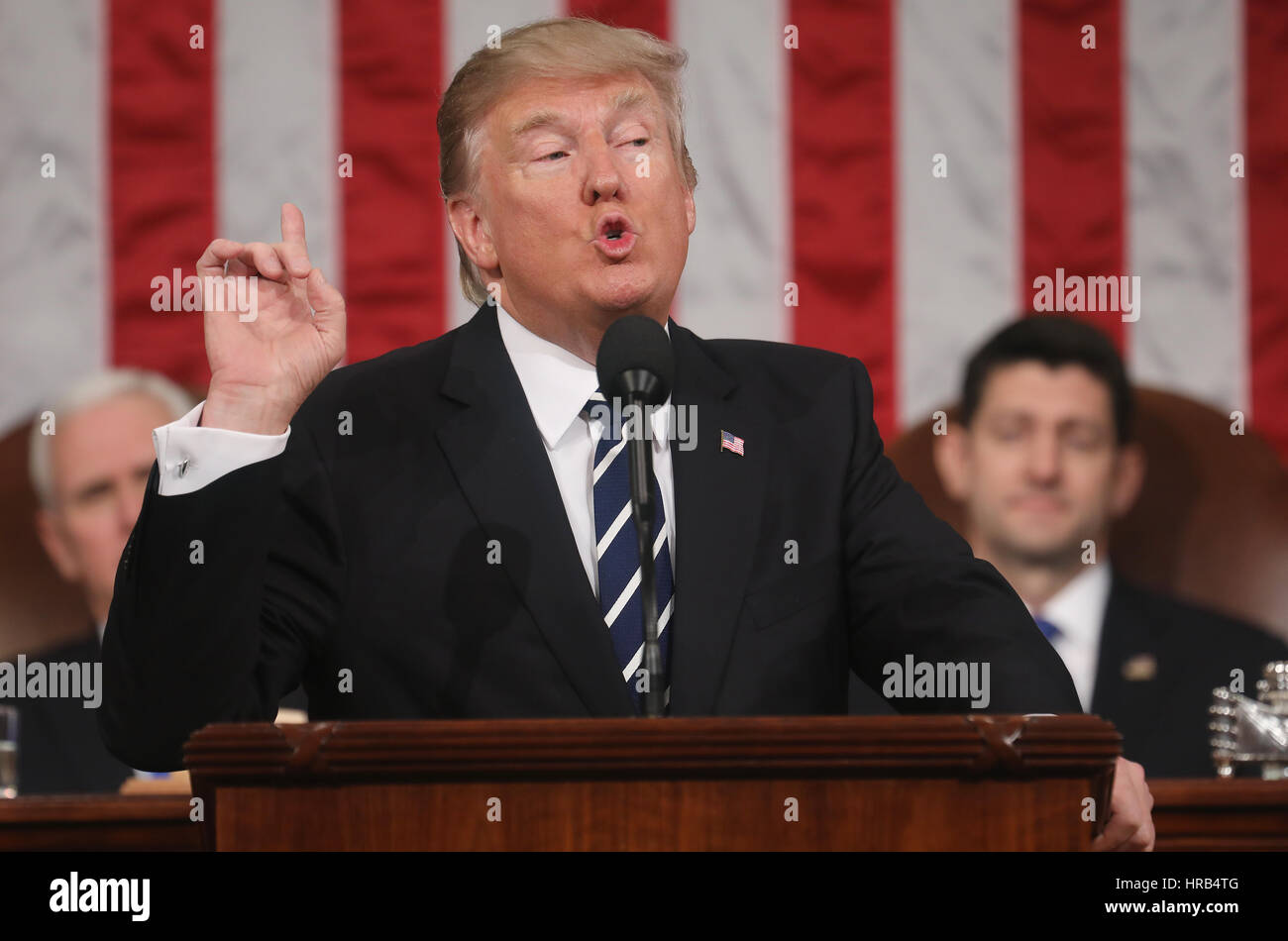 US President Donald J. Trump delivers his first address to a joint ...